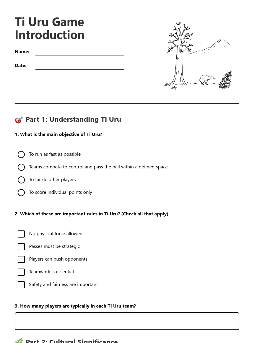 Ti Uru Game Introduction worksheet preview