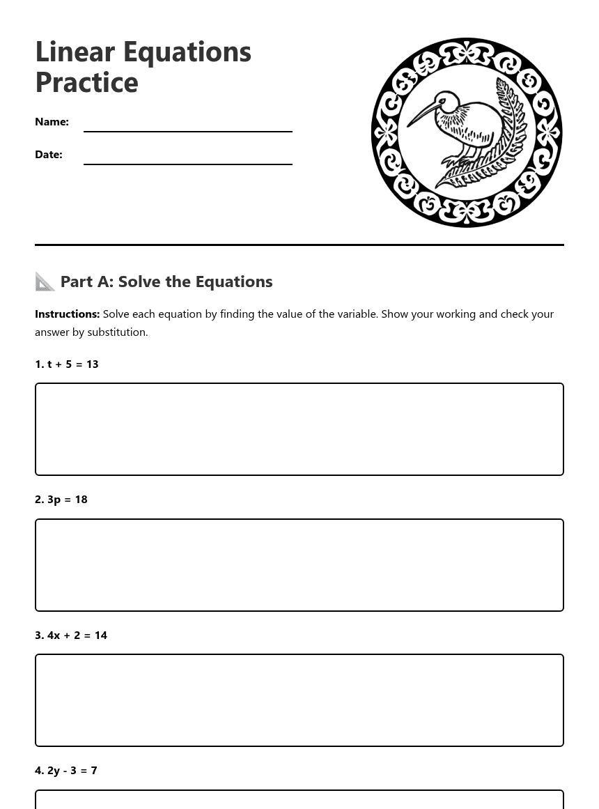 Linear Equations Practice worksheet preview