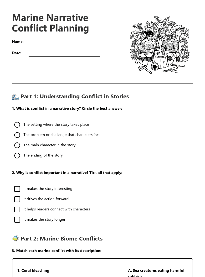 Marine Narrative Conflict Planning worksheet preview