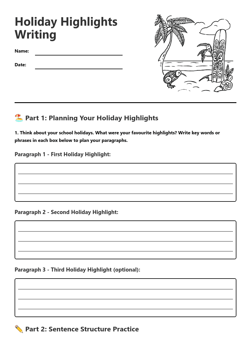 Holiday Highlights Writing worksheet preview