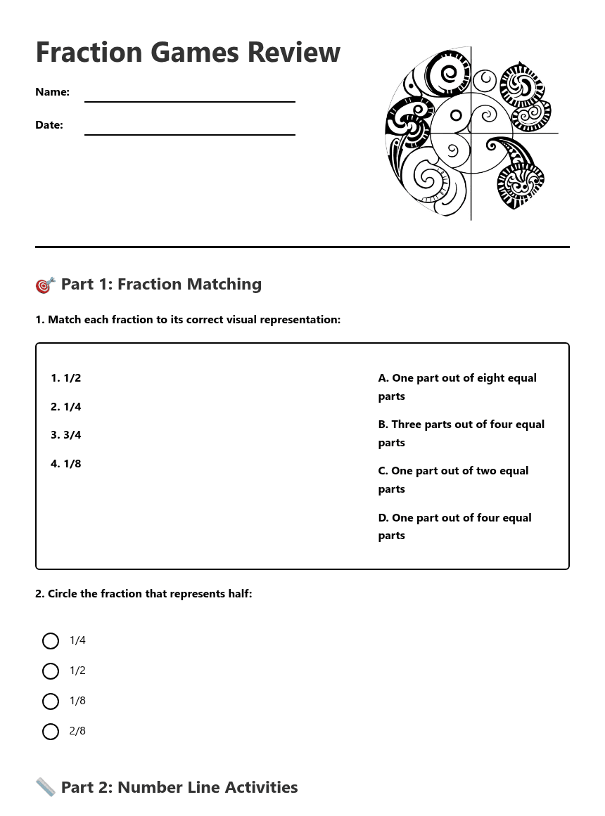 Fraction Games Review worksheet preview