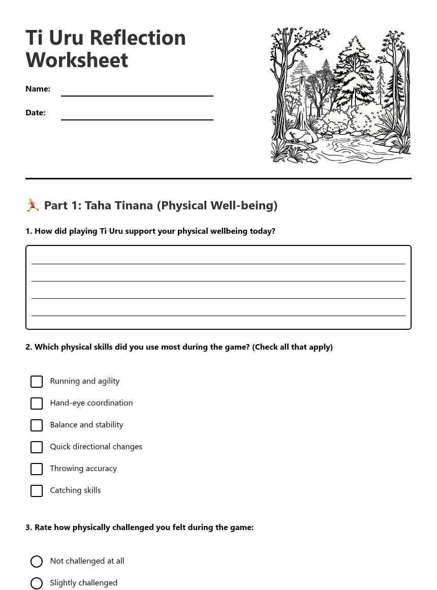 Ti Uru Reflection Worksheet worksheet preview