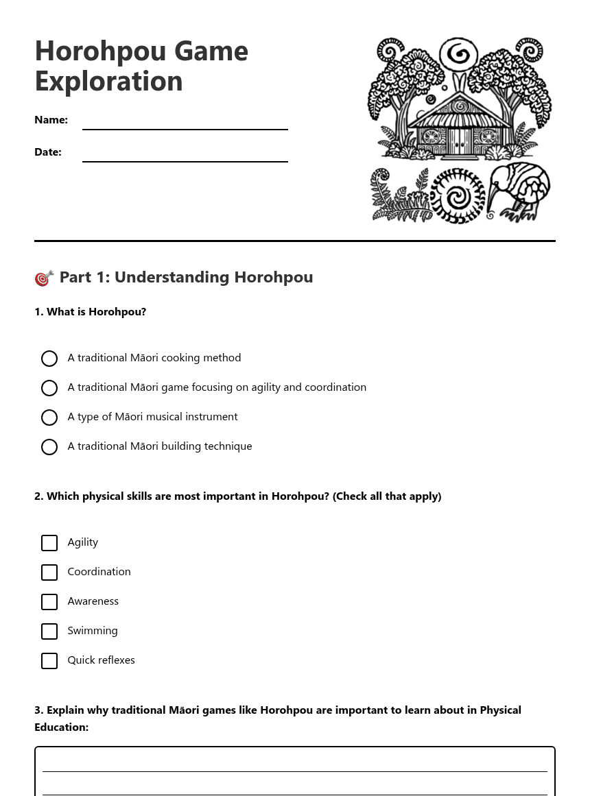 Horohpou Game Exploration worksheet preview