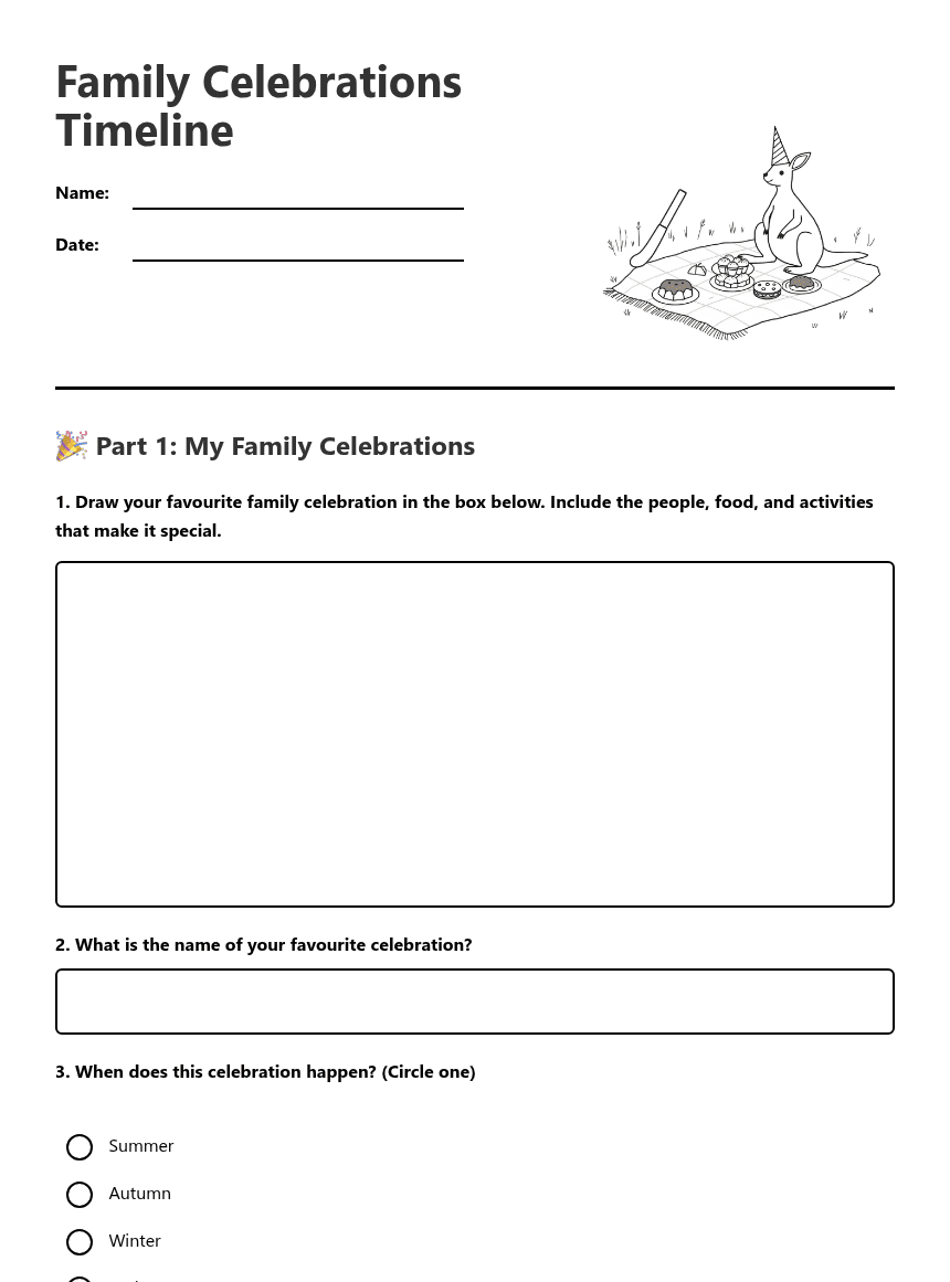 Family Celebrations Timeline worksheet preview
