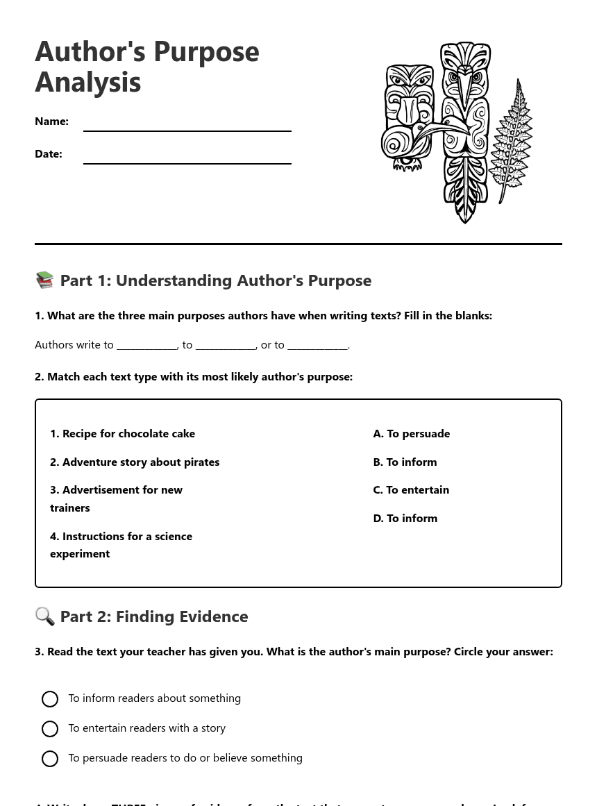 Author's Purpose Analysis worksheet preview