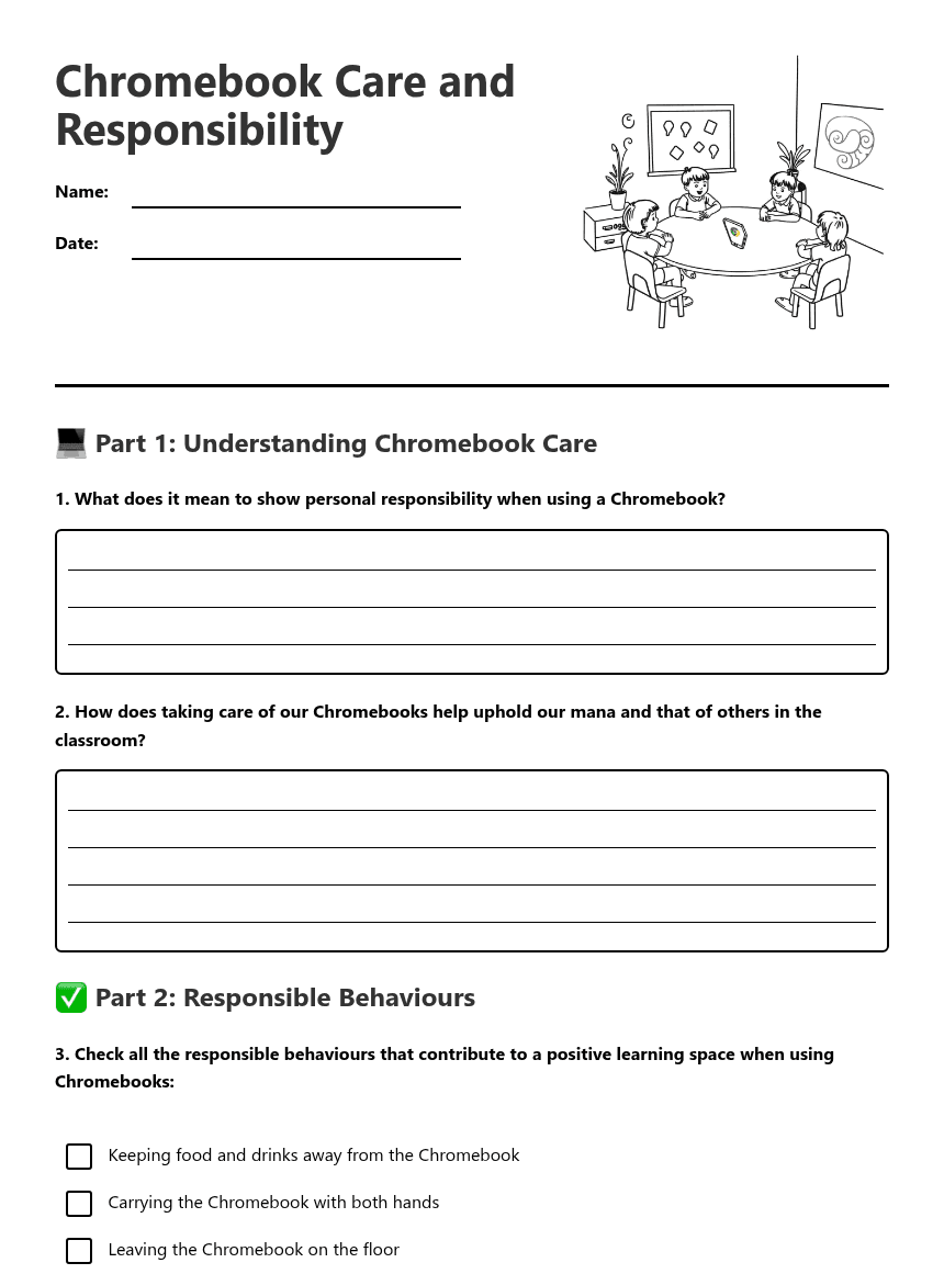Chromebook Care and Responsibility worksheet preview