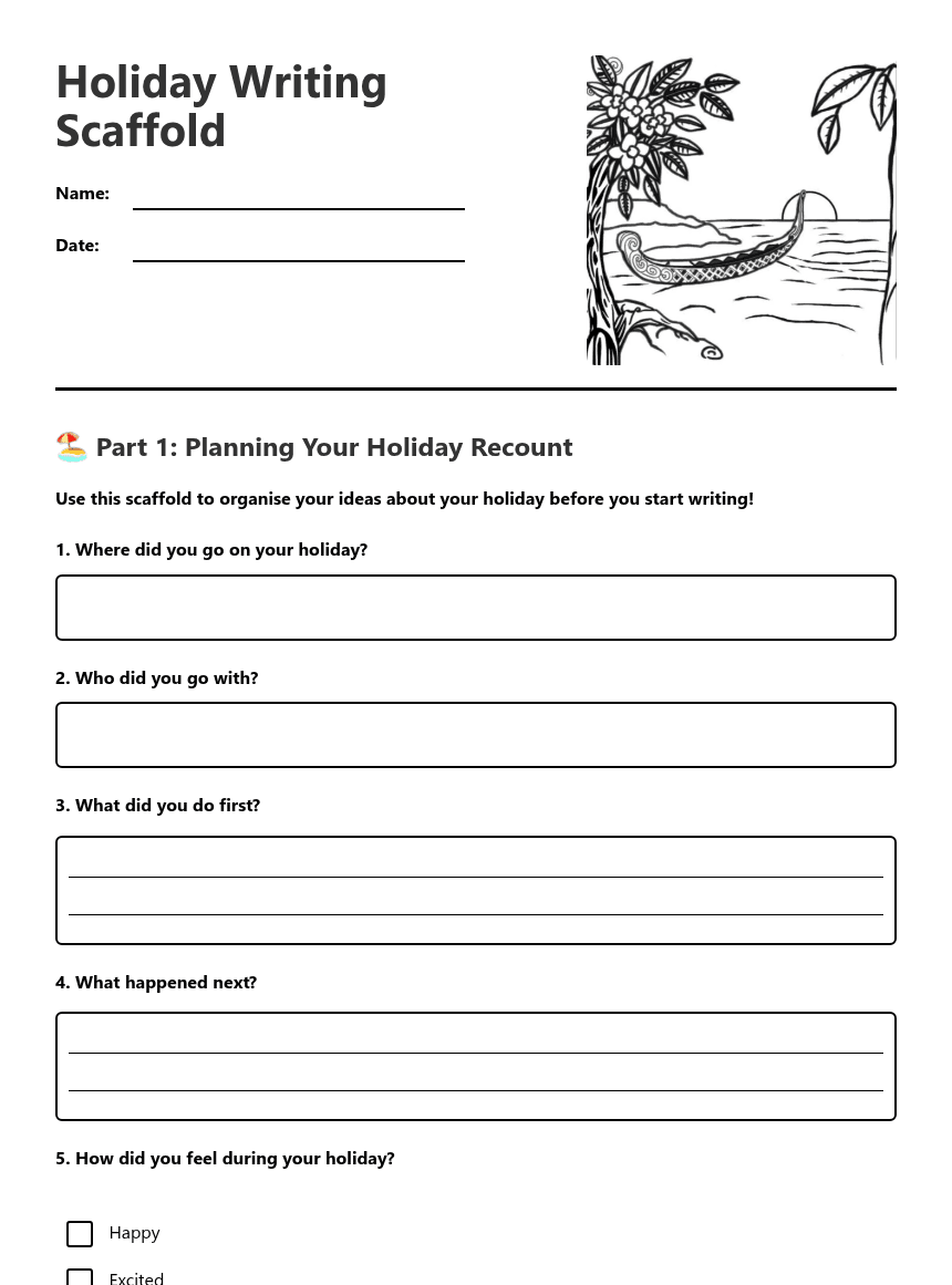 Holiday Writing Scaffold worksheet preview