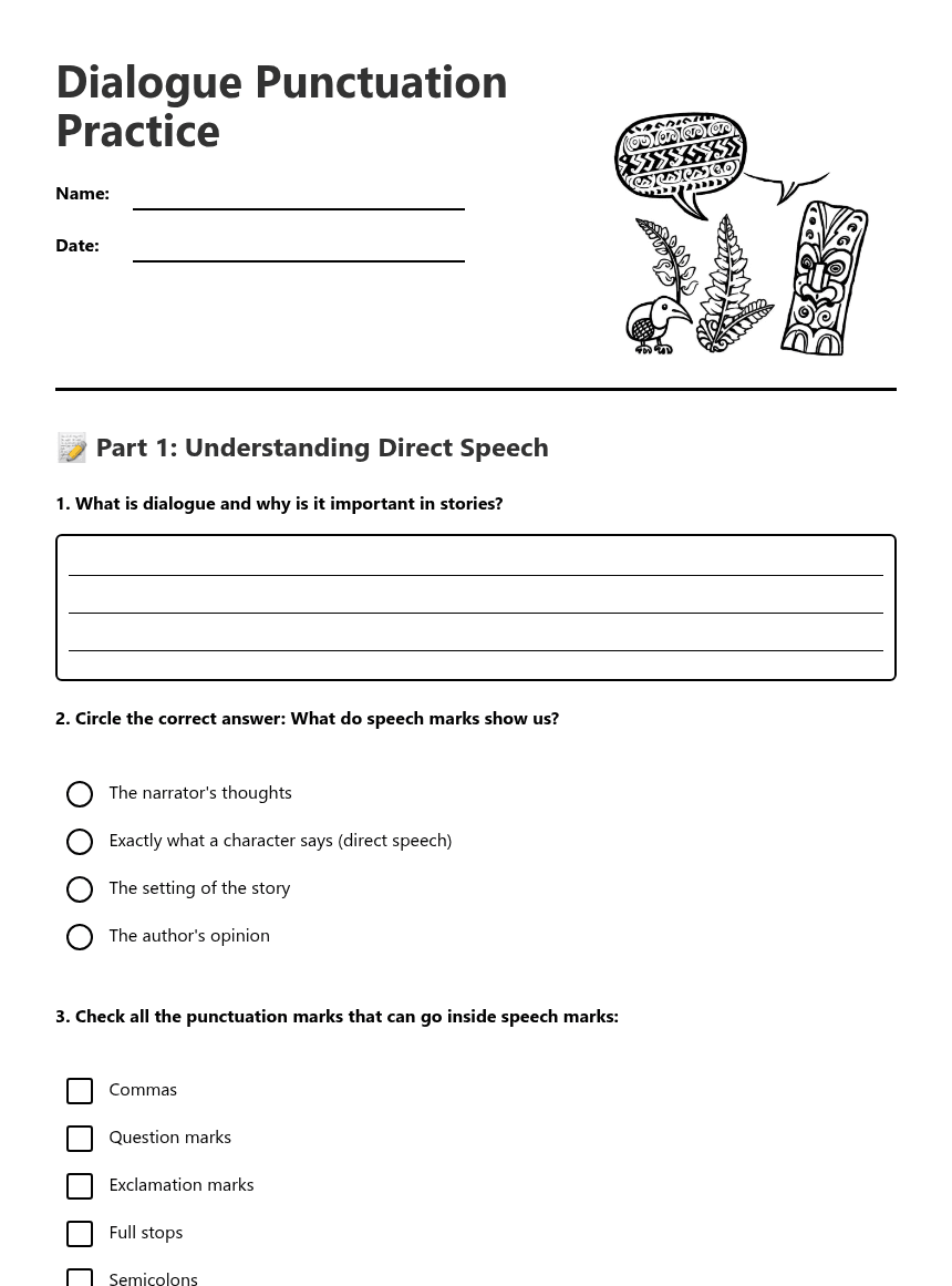Dialogue Punctuation Practice worksheet preview