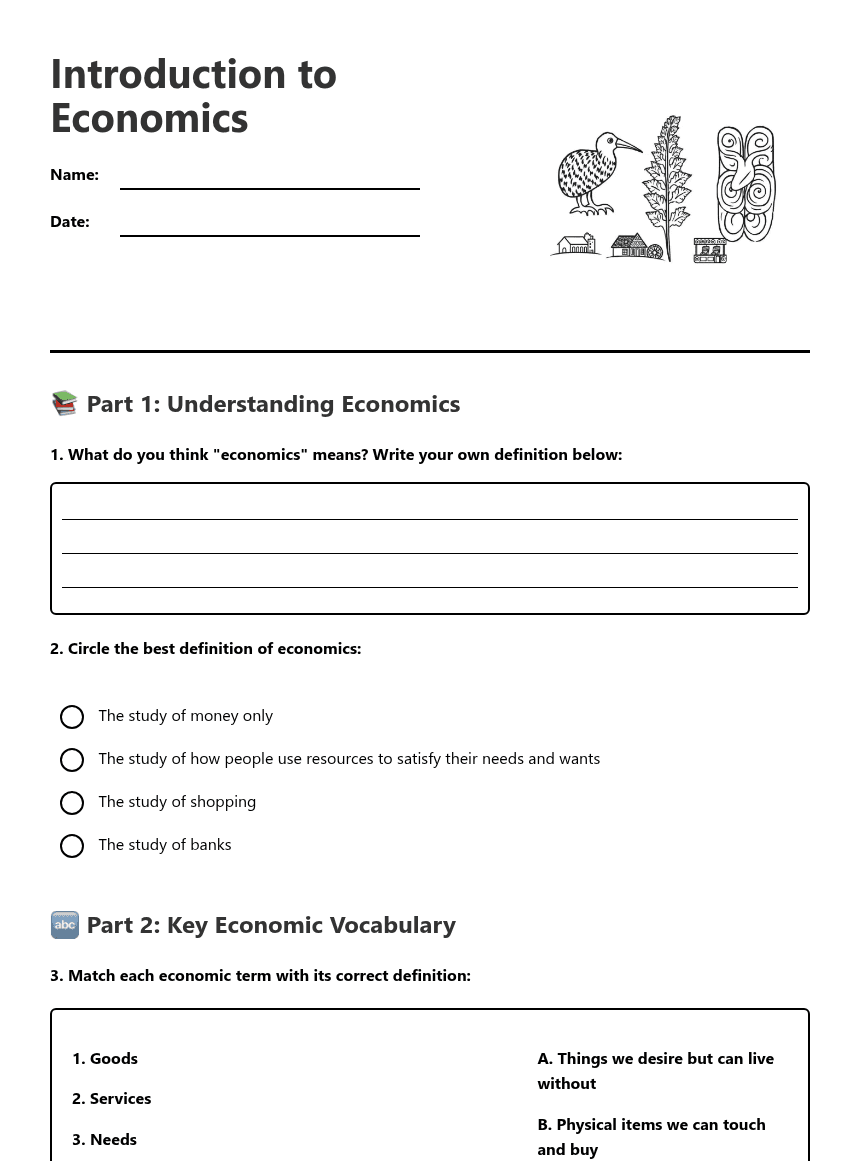 Introduction to Economics worksheet preview