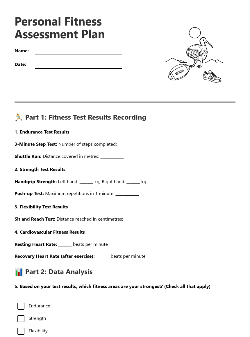 Personal Fitness Assessment Plan worksheet preview