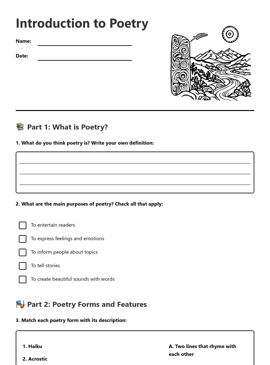 Introduction to Poetry worksheet preview