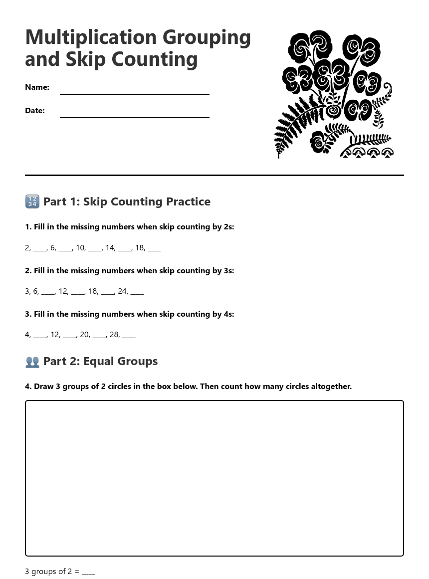 Multiplication Grouping and Skip Counting worksheet preview
