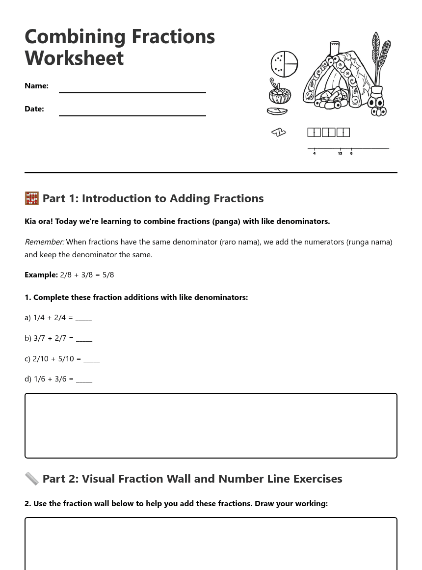 Combining Fractions Worksheet worksheet preview