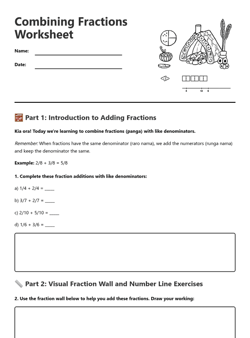 Combining Fractions Worksheet