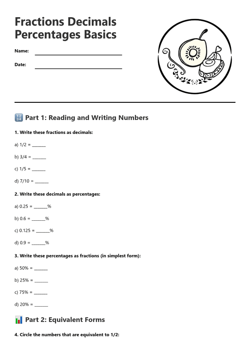 Fractions Decimals Percentages Basics