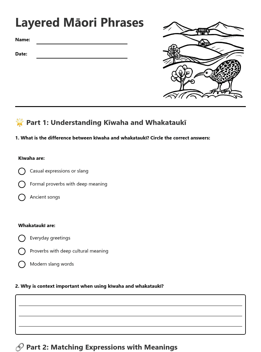 Layered Māori Phrases worksheet preview