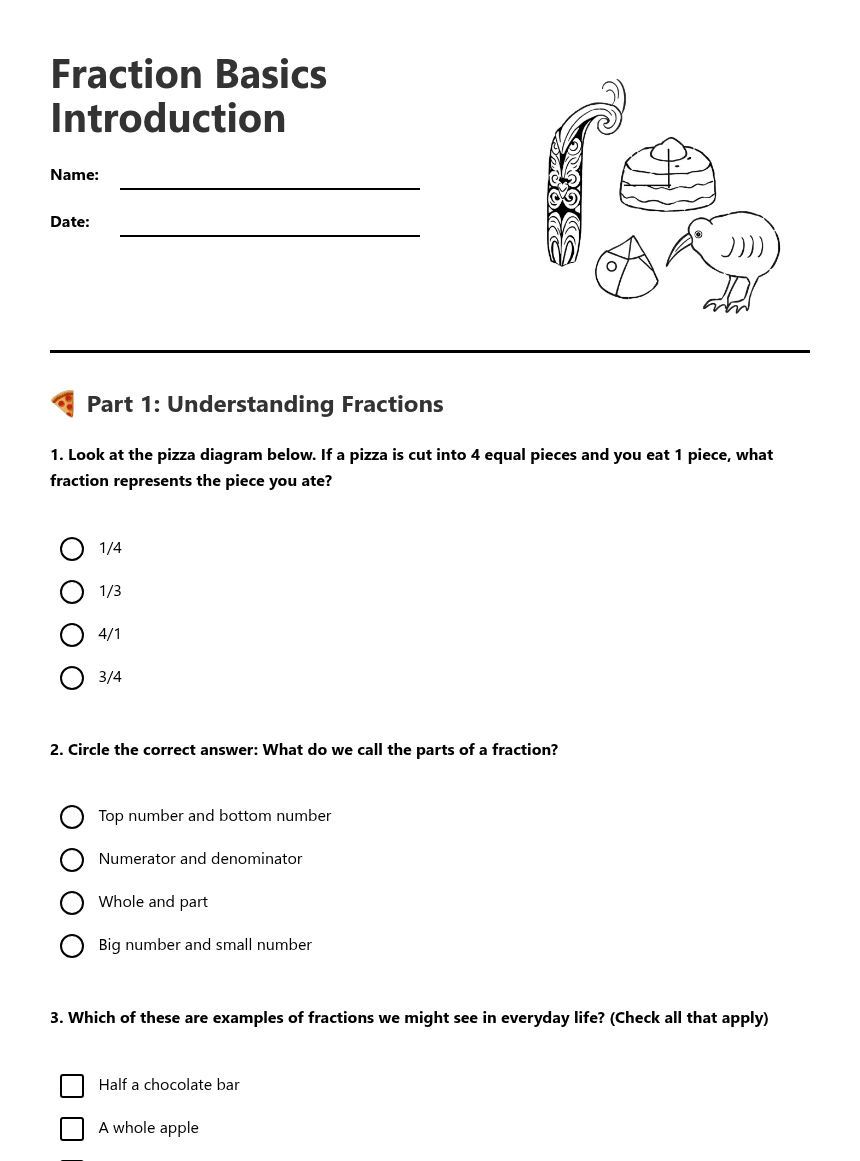 Fraction Basics Introduction worksheet preview