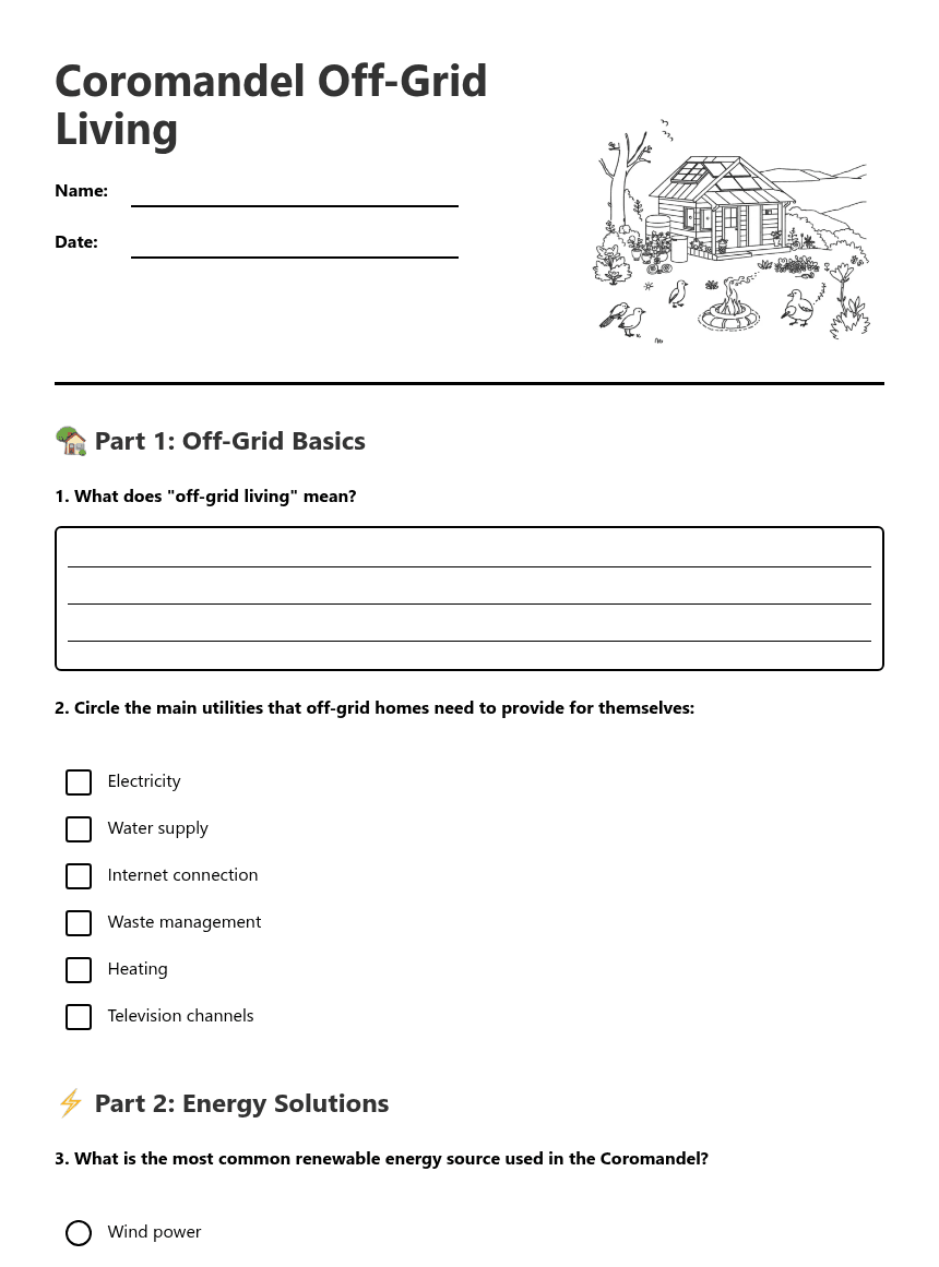 Coromandel Off-Grid Living worksheet preview