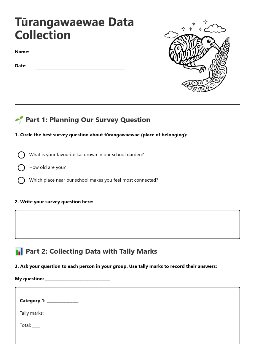 Tūrangawaewae Data Collection worksheet preview