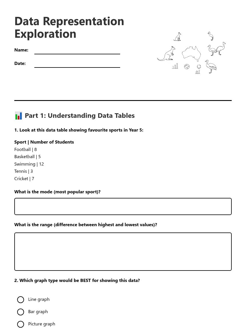 Data Representation Exploration worksheet preview