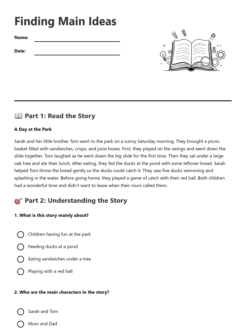 Finding Main Ideas worksheet preview