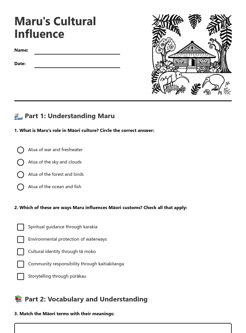 Maru's Cultural Influence worksheet preview