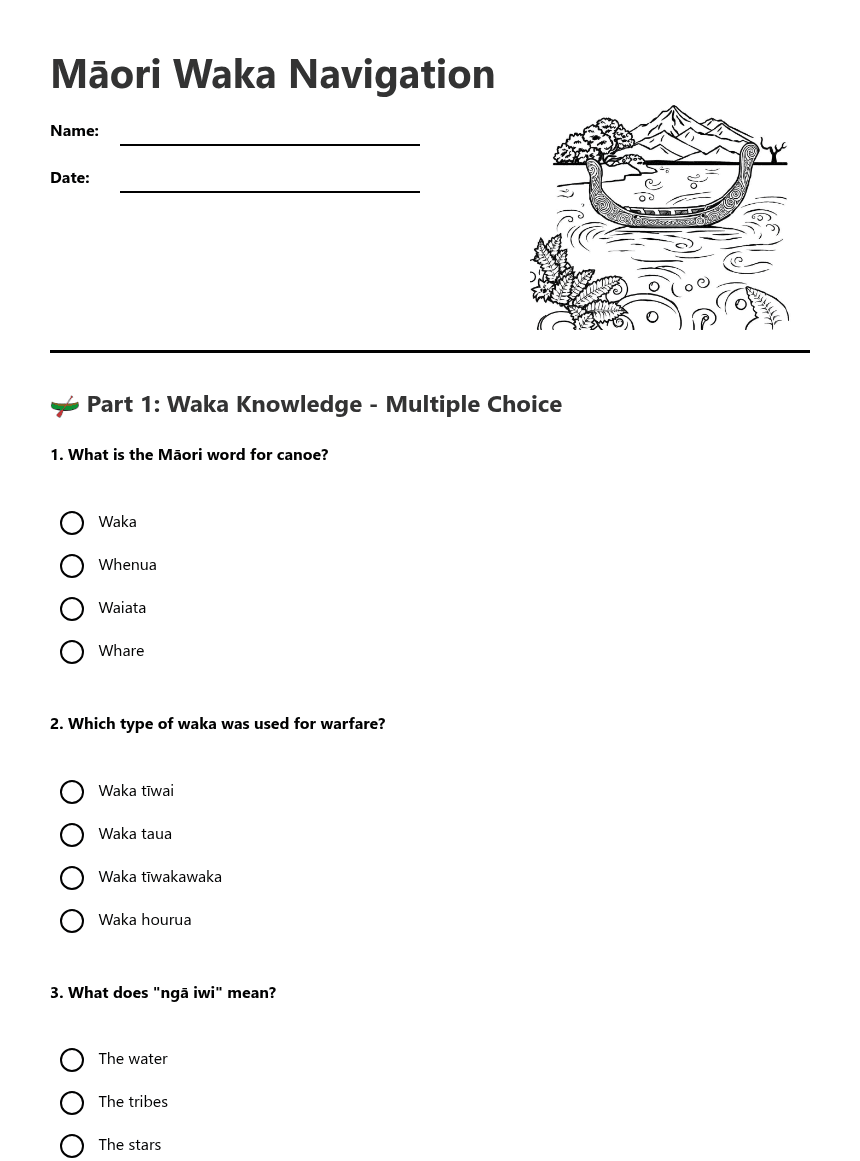 Māori Waka Navigation worksheet preview