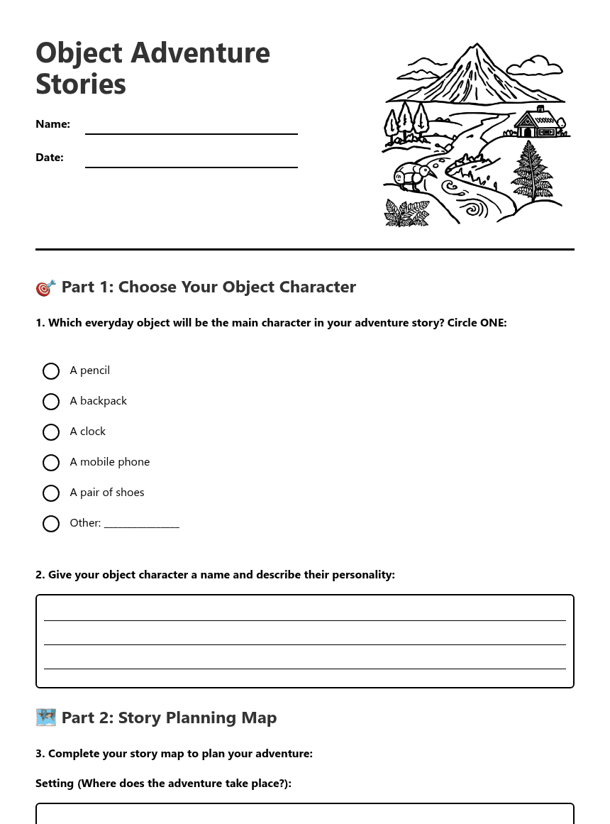 Object Adventure Stories worksheet preview