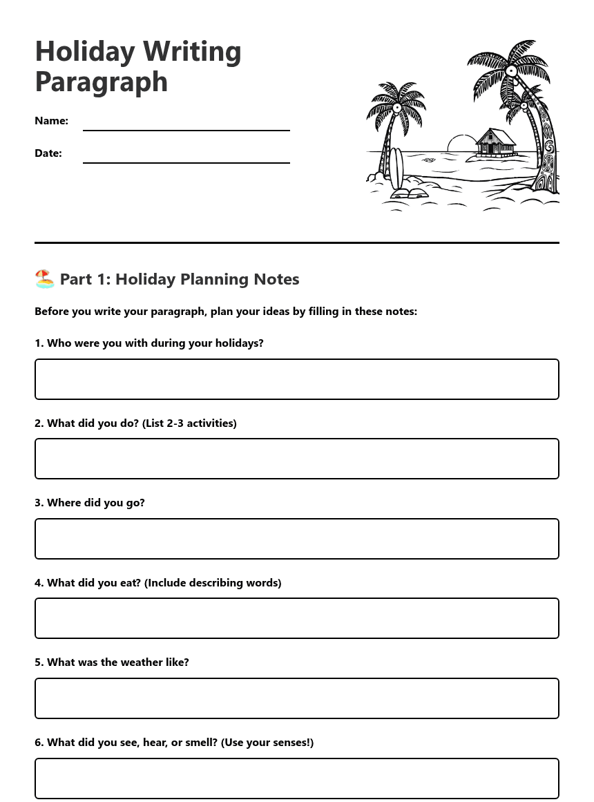 Holiday Writing Paragraph worksheet preview