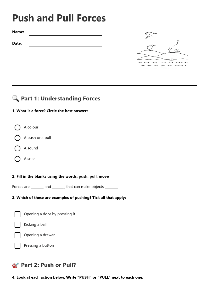 Push and Pull Forces worksheet preview