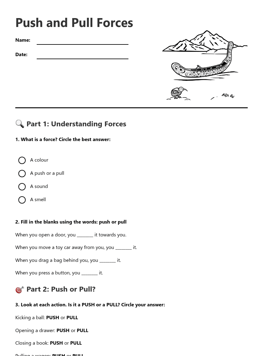 Push and Pull Forces worksheet preview