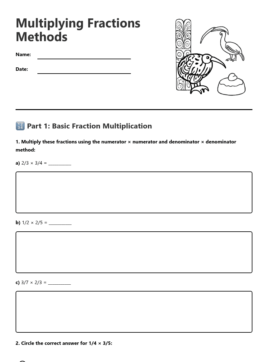 Multiplying Fractions Methods worksheet preview