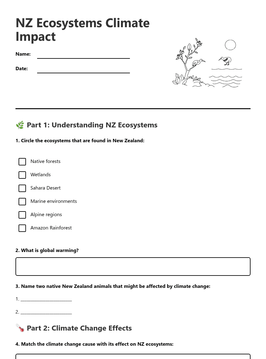NZ Ecosystems Climate Impact worksheet preview