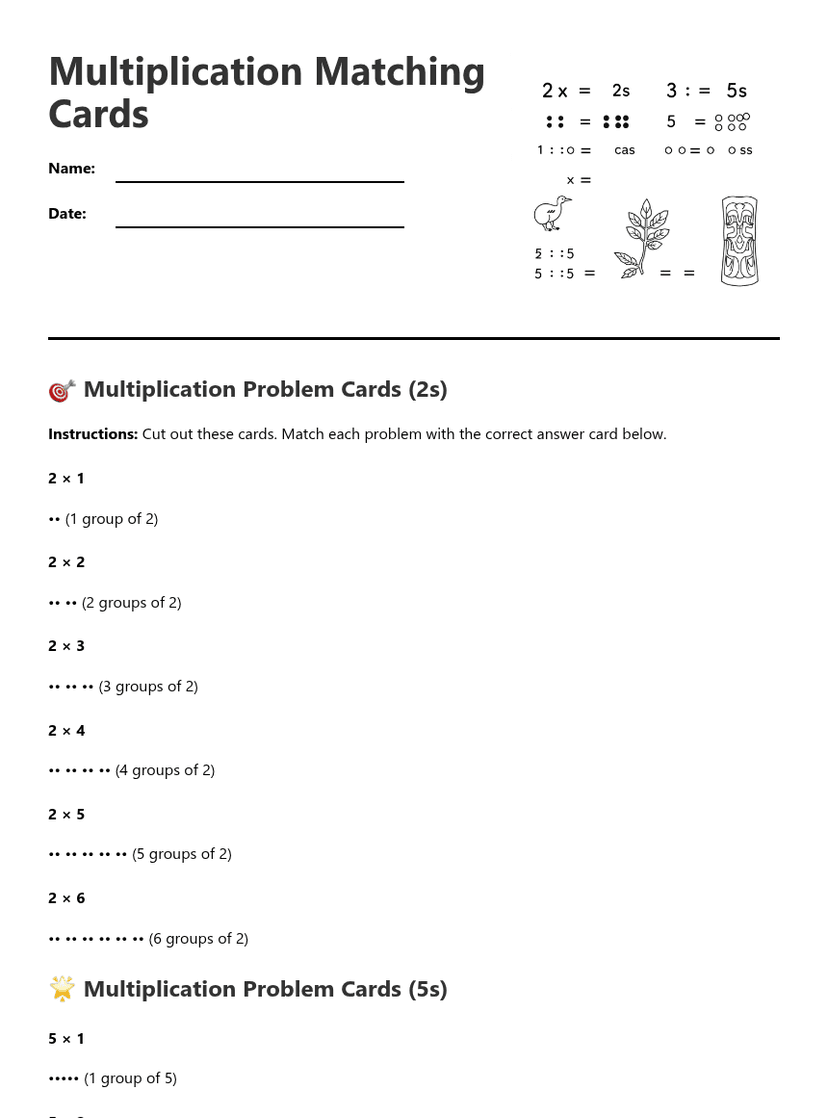 Multiplication Matching Cards