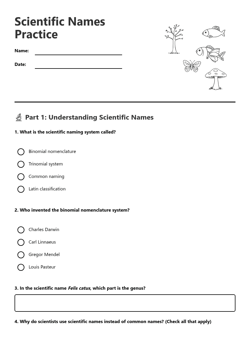 Scientific Names Practice worksheet preview