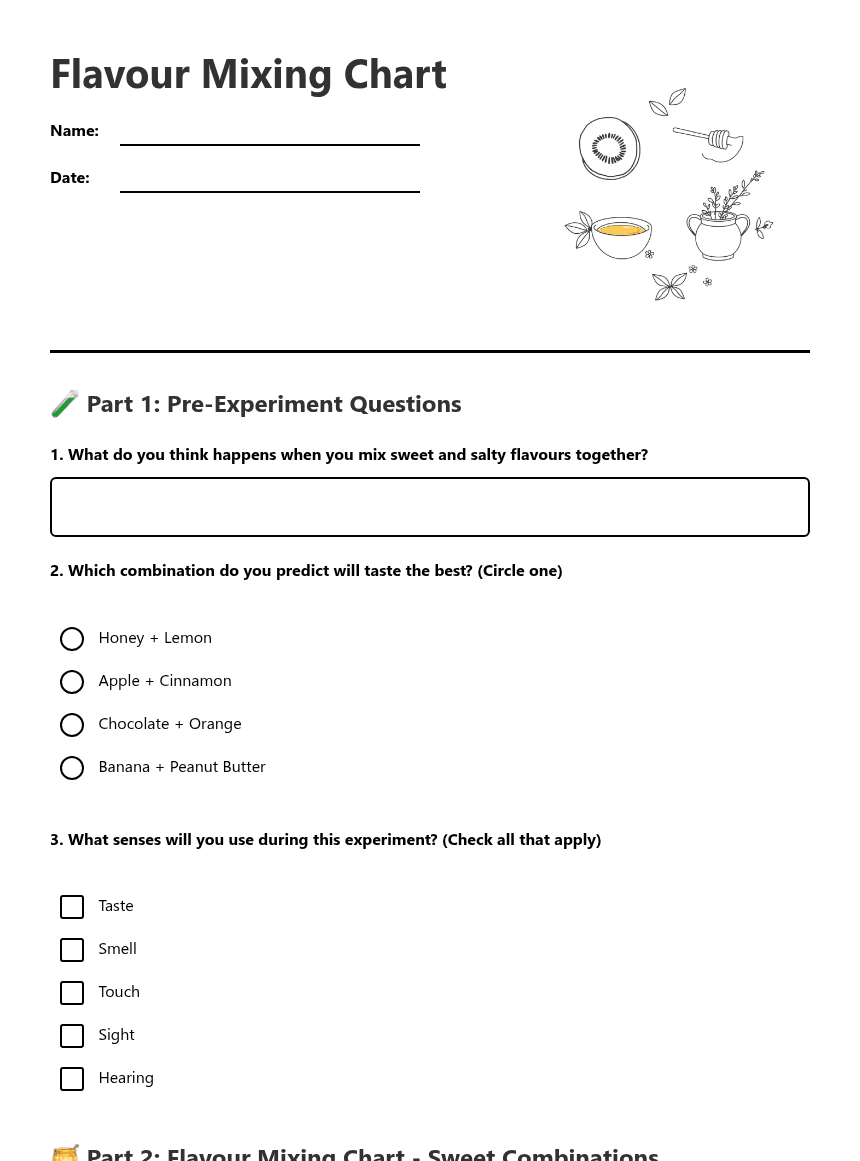 Flavor Mixing Chart worksheet preview