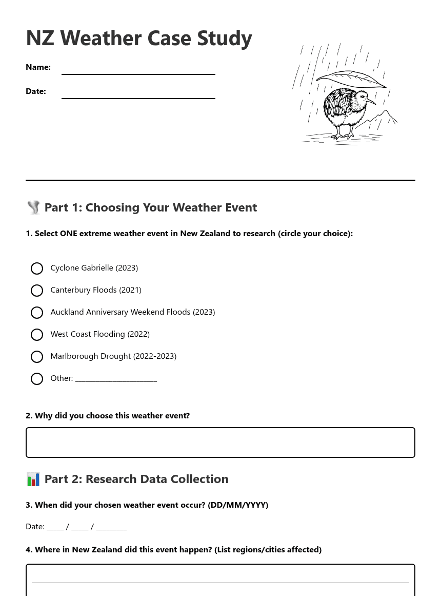 NZ Weather Case Study worksheet preview