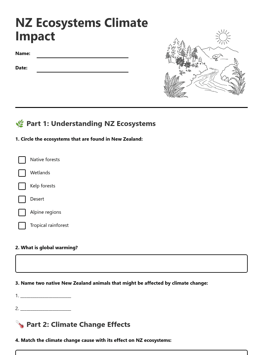 NZ Ecosystems Climate Impact worksheet preview