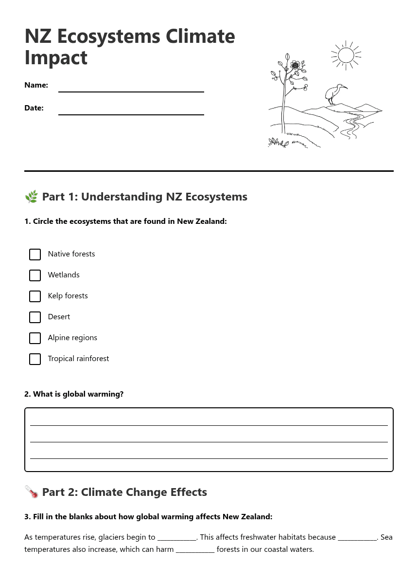 NZ Ecosystems Climate Impact worksheet preview
