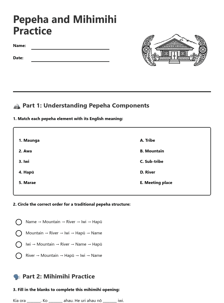 Pepeha and Mihimihi Practice worksheet preview