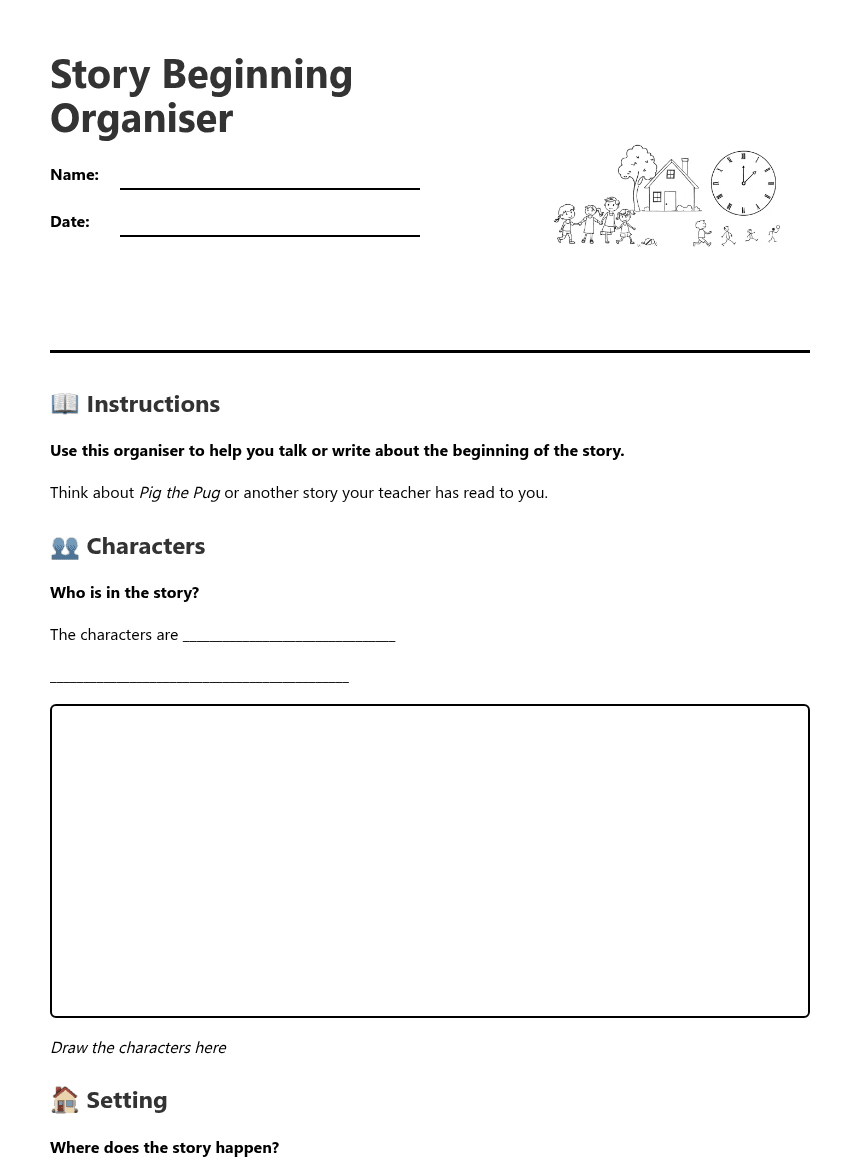 Story Beginning Organizer worksheet preview