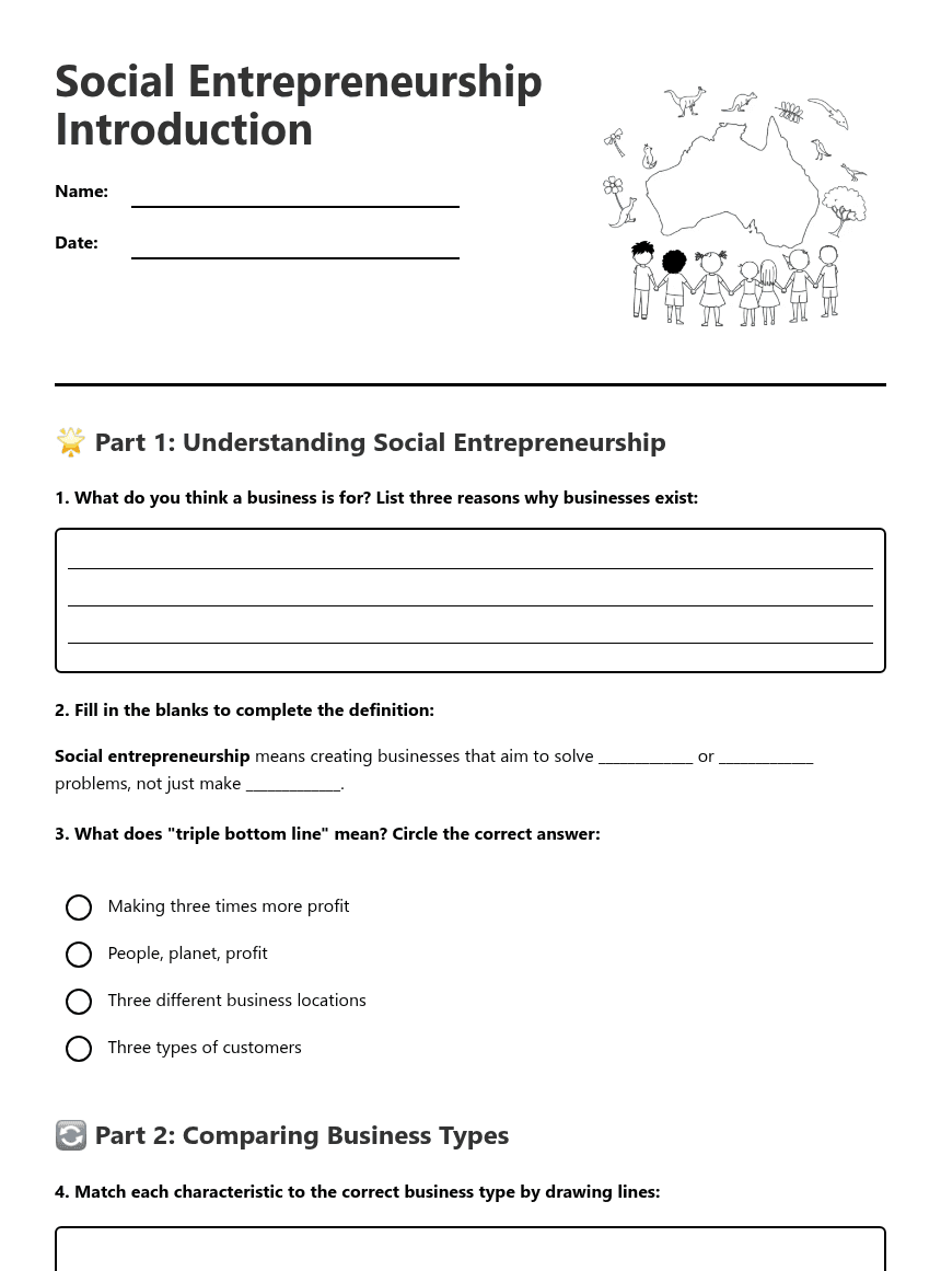 Social Entrepreneurship Introduction worksheet preview