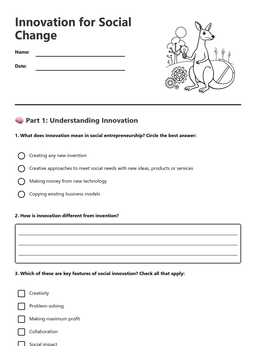 Innovation for Social Change worksheet preview