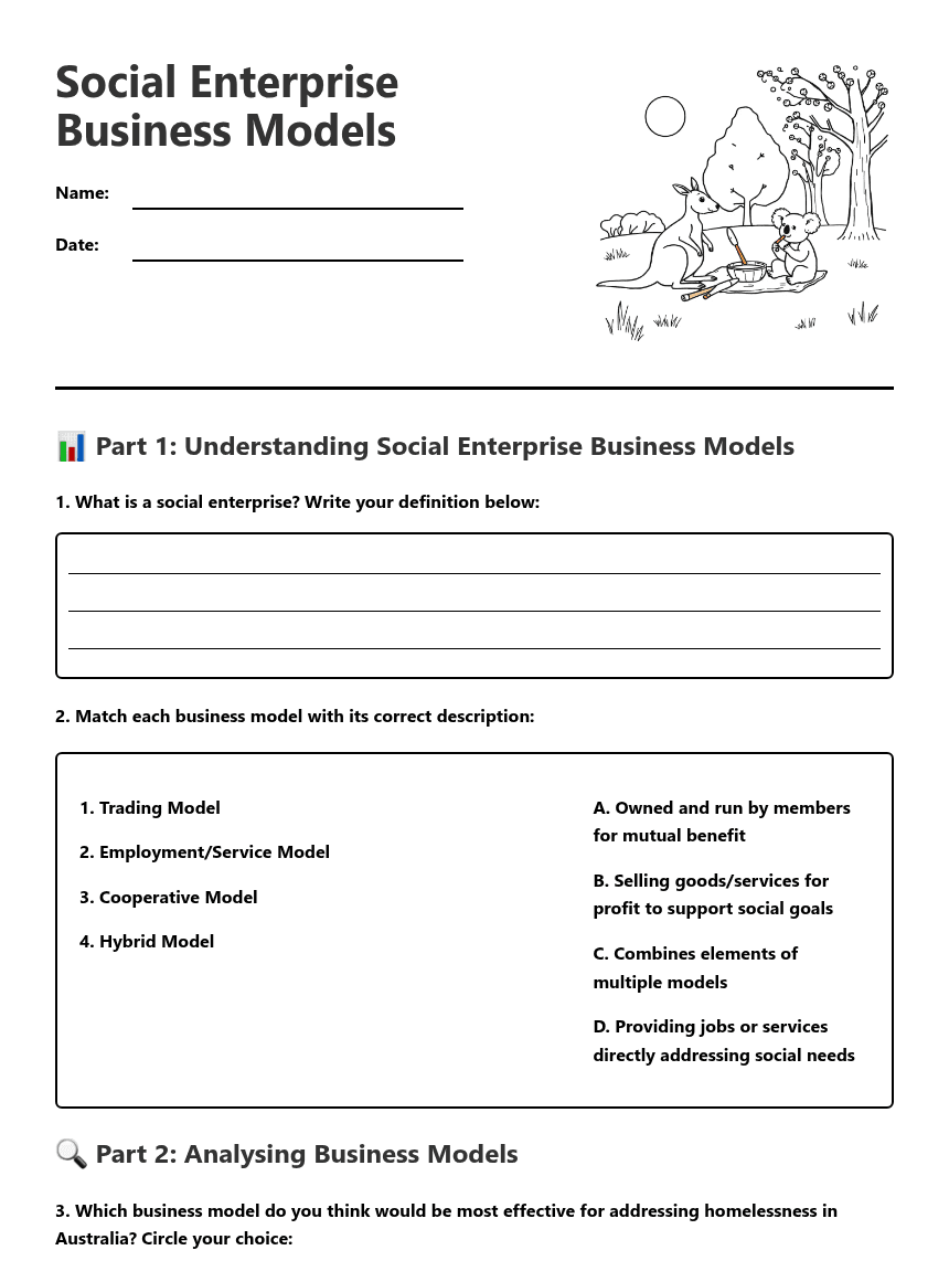 Social Enterprise Business Models worksheet preview