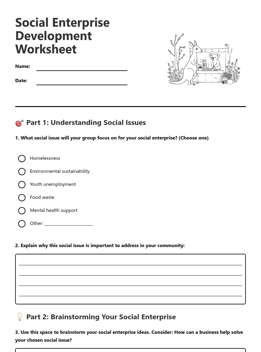 Social Enterprise Development Worksheet worksheet preview