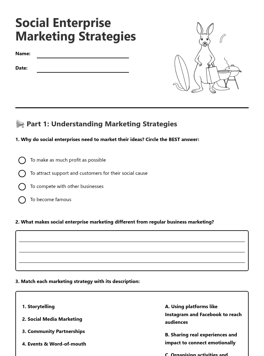 Social Enterprise Marketing Strategies worksheet preview