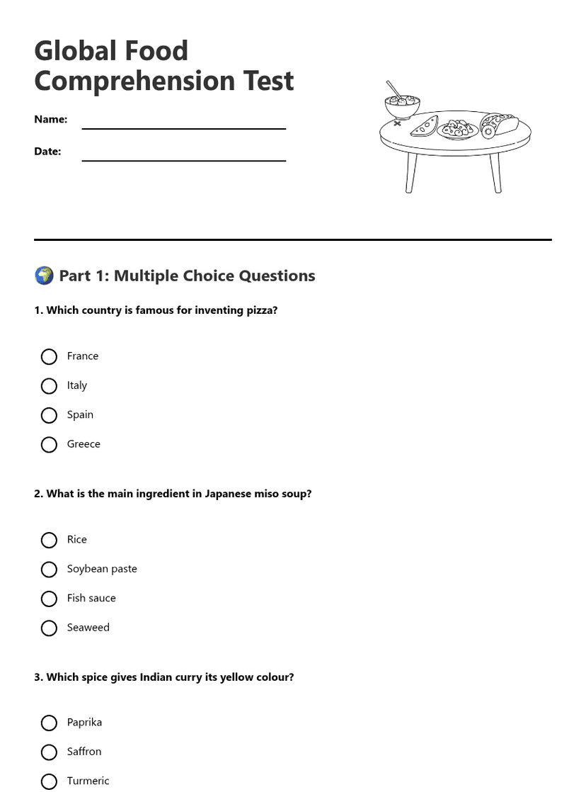 Global Food Comprehension Test