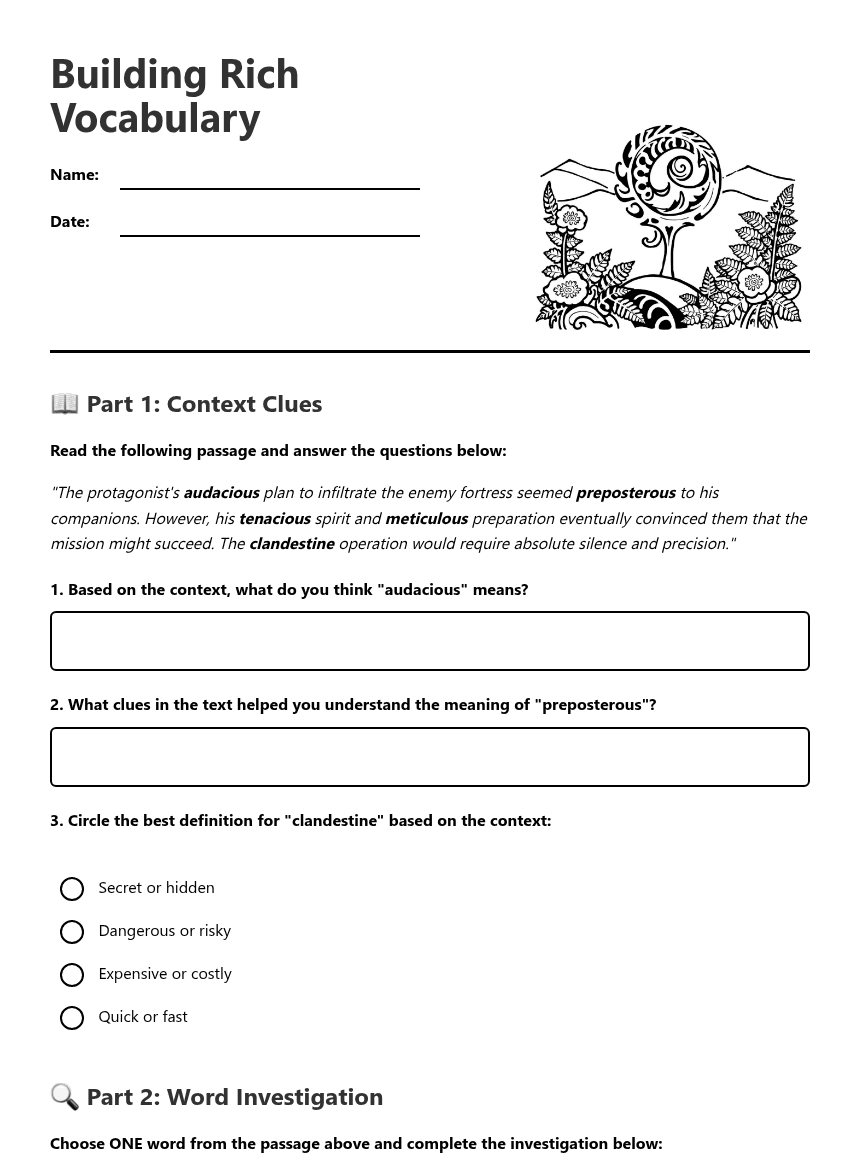 Building Rich Vocabulary worksheet preview