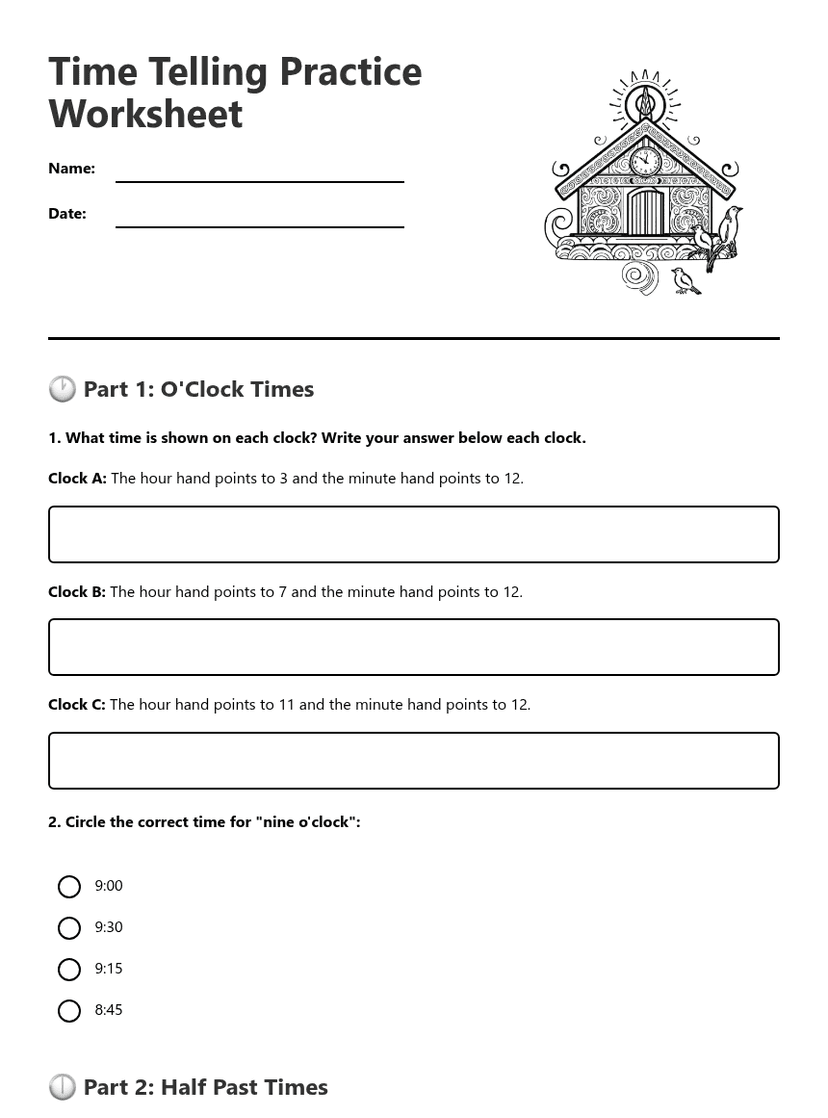 Time Telling Practice Worksheet