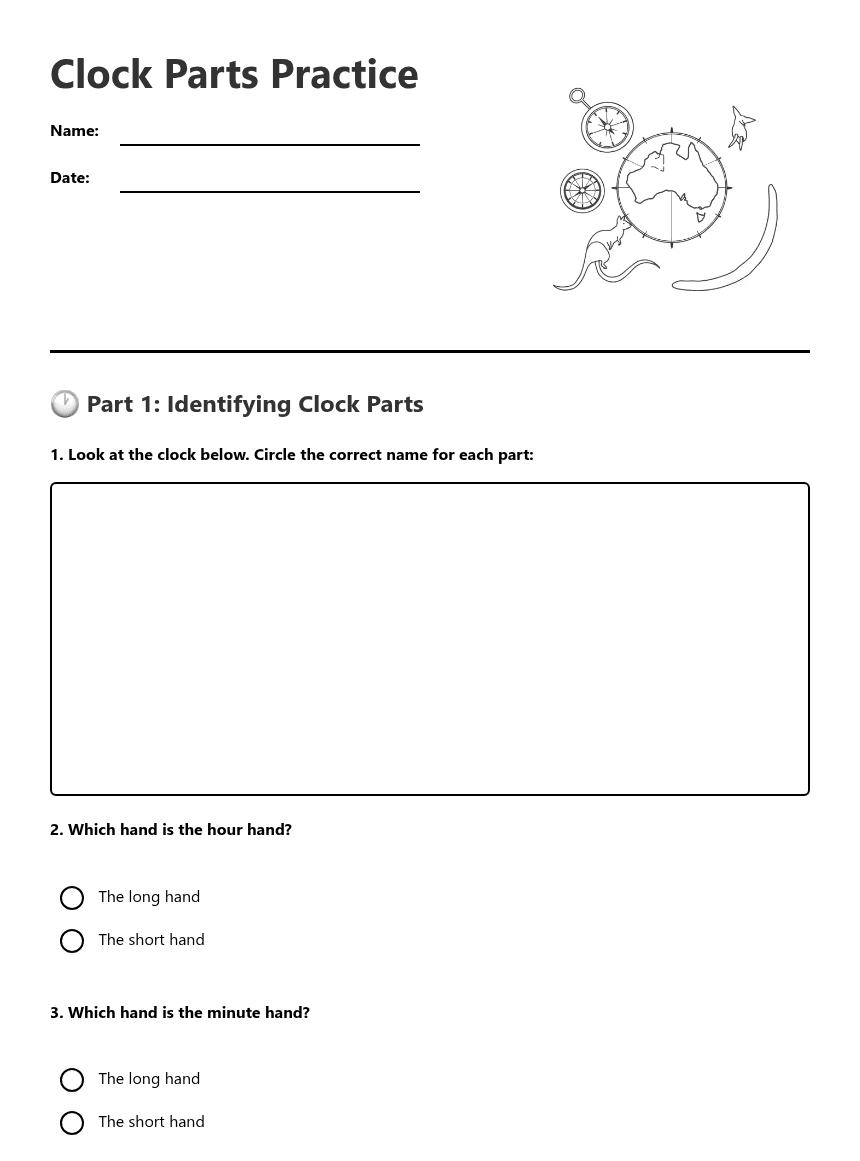 Clock Parts Practice worksheet preview